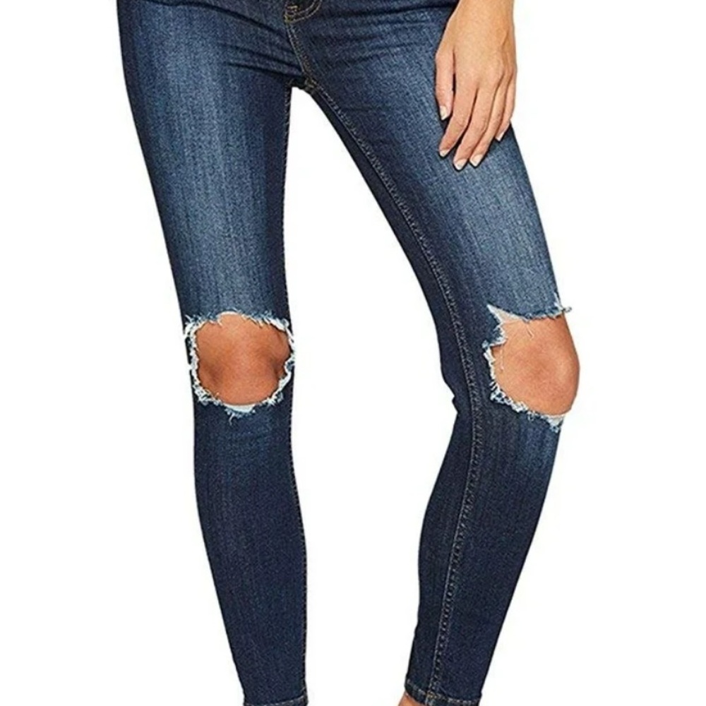 Free People Dark Blue Distressed Skinny Jeans